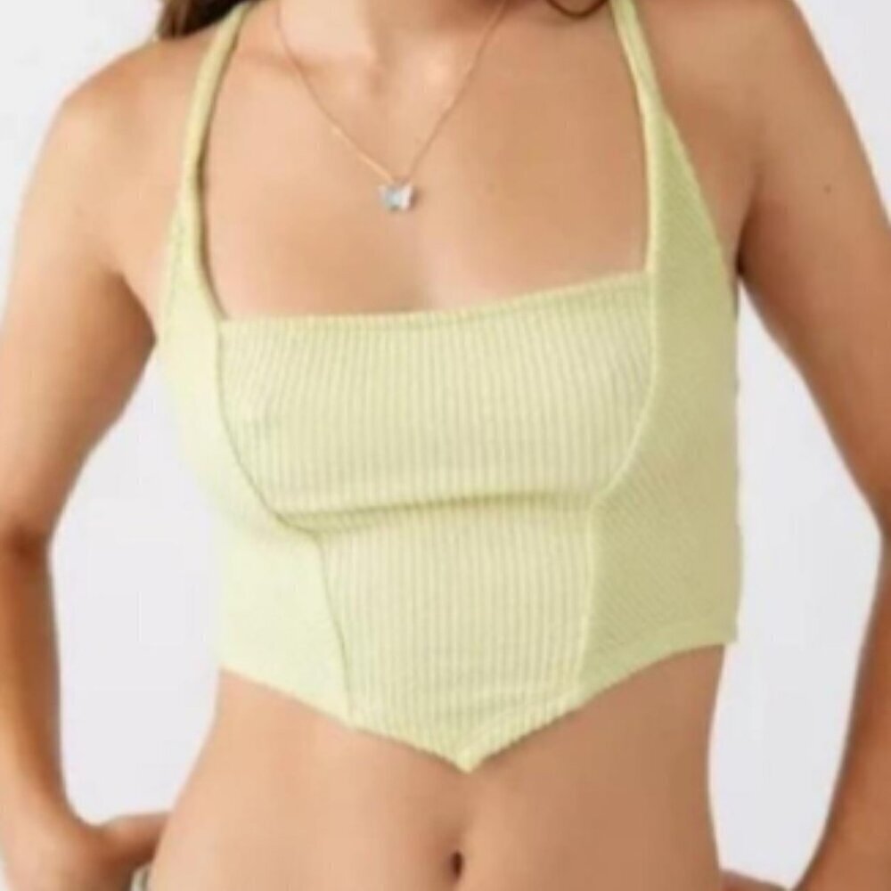 Urban Outfitters UO Modern Corset Top Cropped Cross Back Tank Lime Green